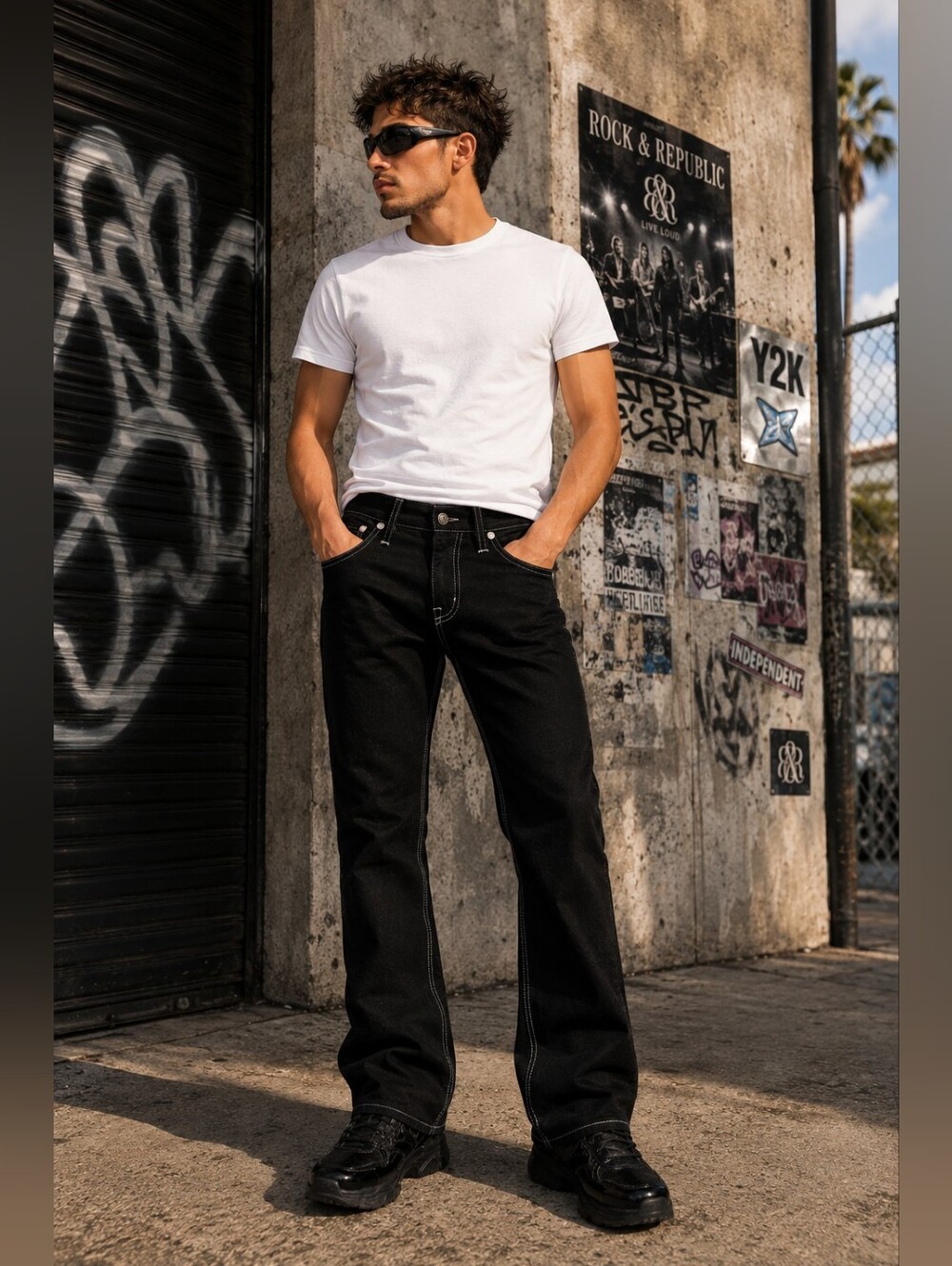 Rock & Republic Y2K Black Jeans – Contrast Stitch Button Fly – Bootcut